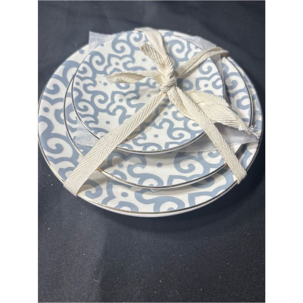 New Gray Swirl Ceramic Trinket Plate Set of 3 NWT